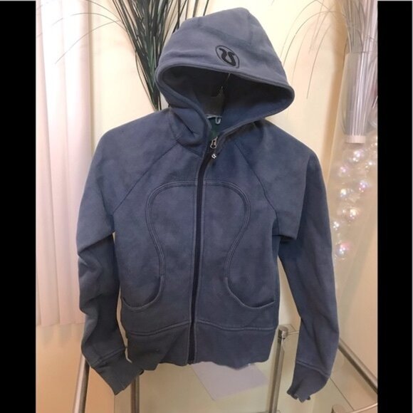 LULULEMON Scuba Hoodie Cotton Fleece Hood Jacket Sweater Top Pocket Gray Green 8 - Picture 1 of 6